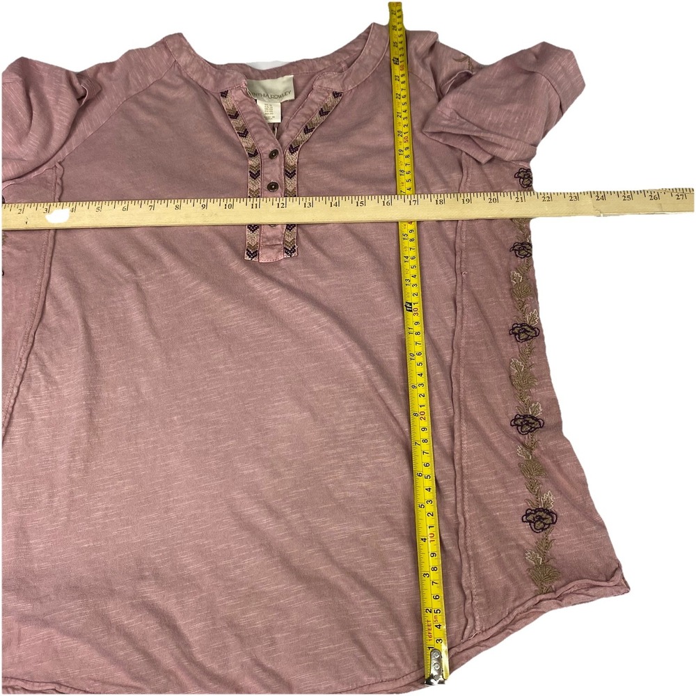 Cynthia Rowley Mauve Embroidered Floral Blouse‎ Women Sz 1X V Neck Peasant Top - Picture 8 of 16